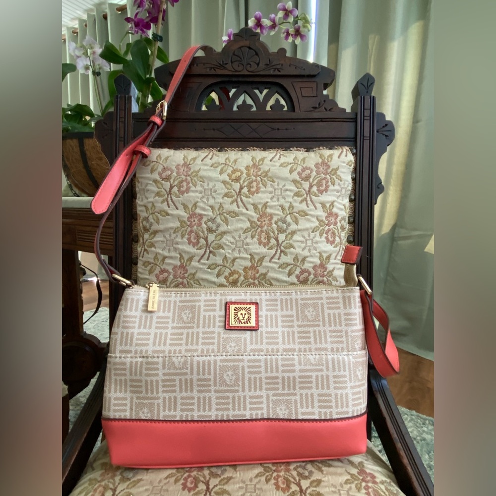 Anne Klein Shoulder Bag or Crossbody Purse with Matching Wallet Deep Coral Beige